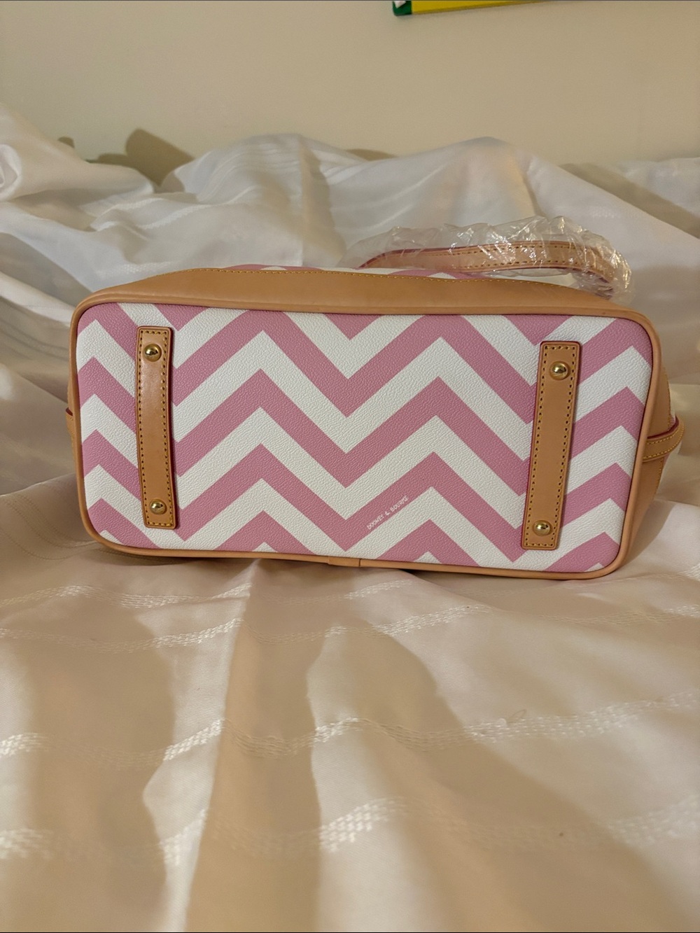 Dooney & Bourke Pink and White Chevron Tote with Wristlet - Picture 4 of 5
